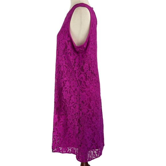 NINE WEST LACE SLEEVELESS CREWNECK SHIFT DRESS IN MAGENTA WOMEN'S SIZE 8 - Picture 4 of 16